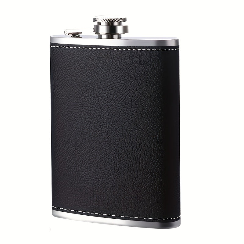 Black Leather Flask Gift Set 8oz and 30oz Stainless Steel with Cups and Chimney for Men and Women
