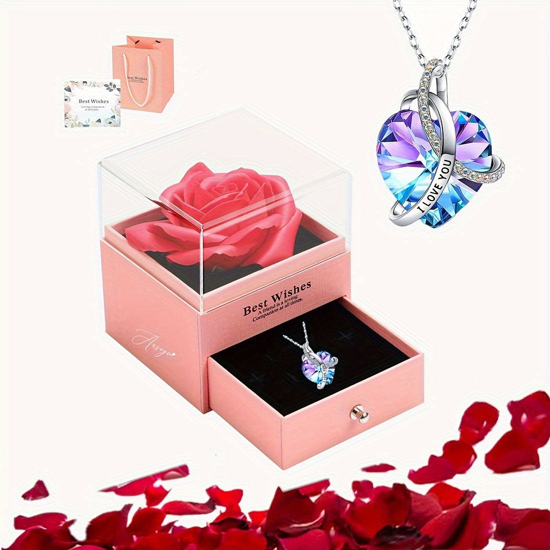 Коробка для подарка с красной розой и сердцем для романтических случаев