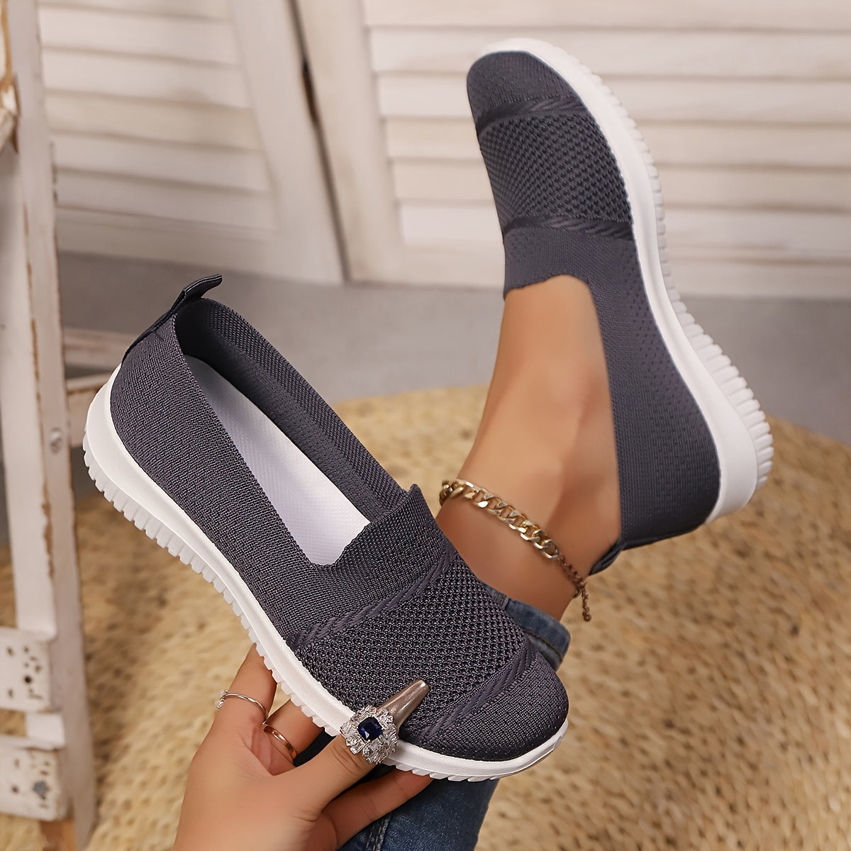 Zapatillas casuales para mujer sin cordones, ligeras y transpirables, zapatos planos
