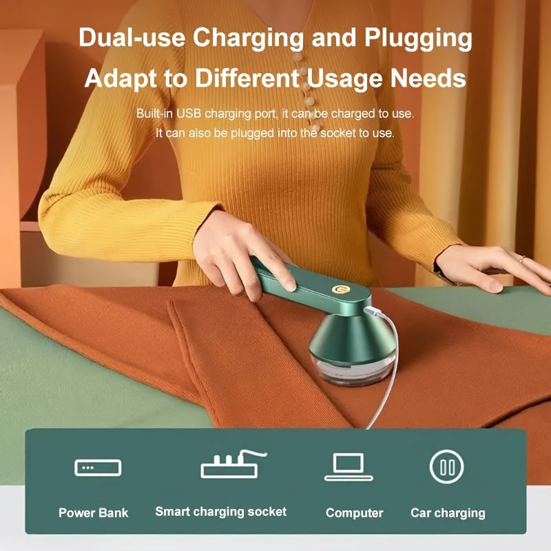 USB orqali zaryadlanadigan portativ mato qirqish mashinasi. Kiyim va to'shaklardan to'kintilar va junlarni olib tashlash uchun mukammal.