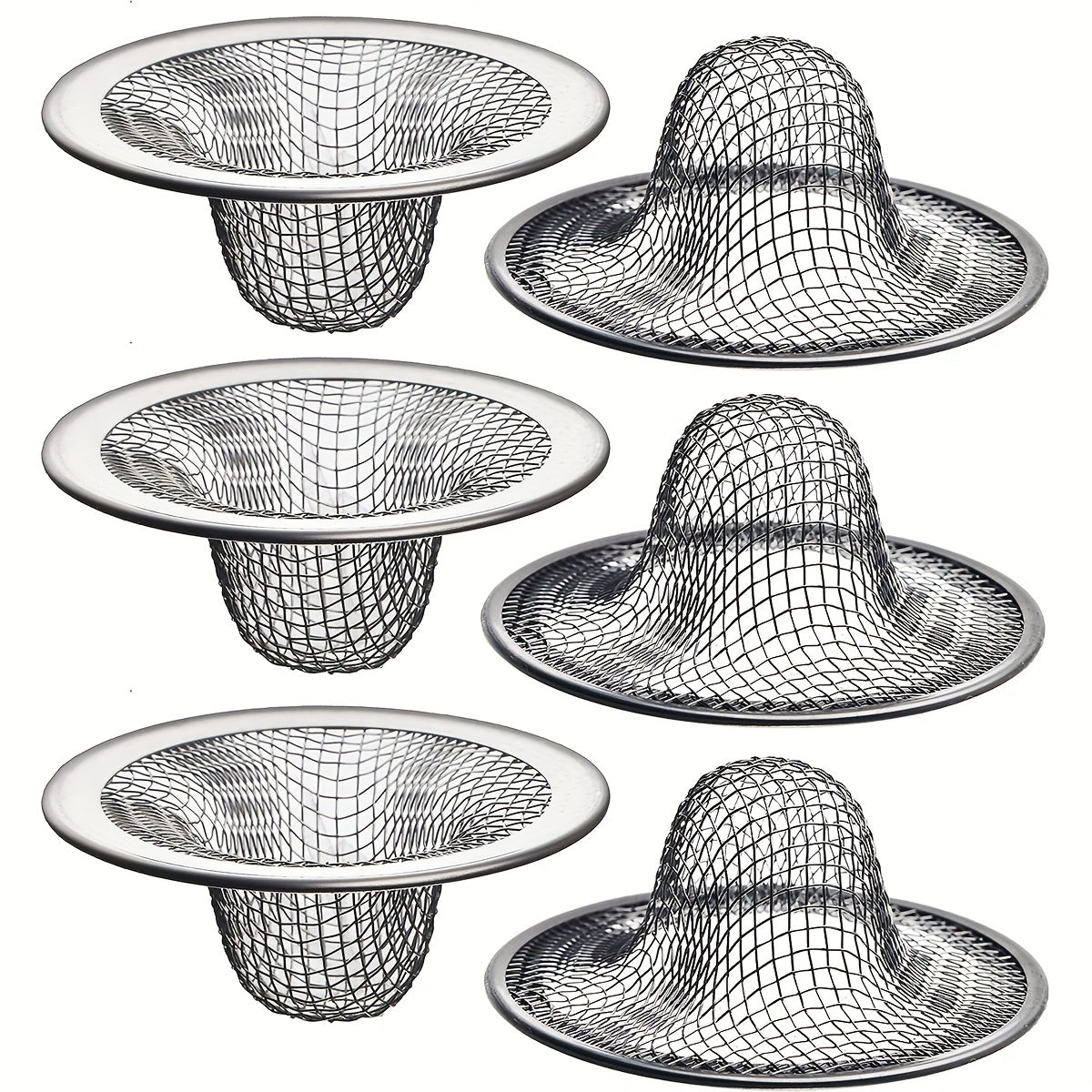 Stainless Steel Mesh Sink Strainer Set for Bathroom Hair and Debris, 6 Pieces