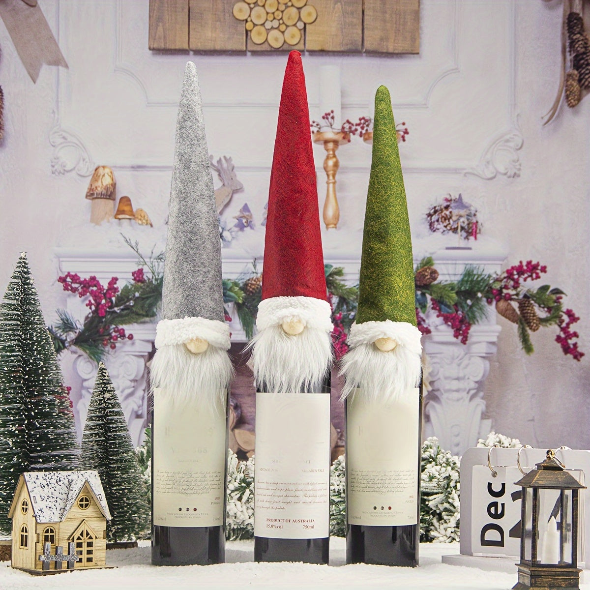 Festive Gnome Wine Bottle Cover 33cm Tall Holiday Party Decor in 3 Colors