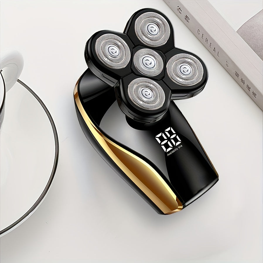 Cordless Bald Head Shaver 5 Rotary Blades LED Display Wet Dry Rechargeable Travel-Friendly