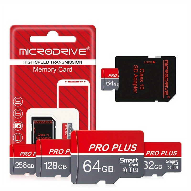 High-Speed Class 10 U3 MicroSD Card 16GB to 256GB Red and Gray for Smartphones Tablets