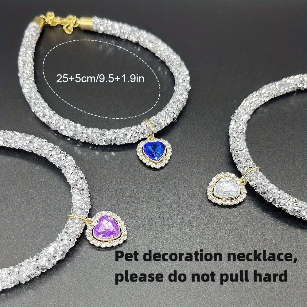 Sparkling Pet Collar with Heart Pendant for Small Dogs and Cats