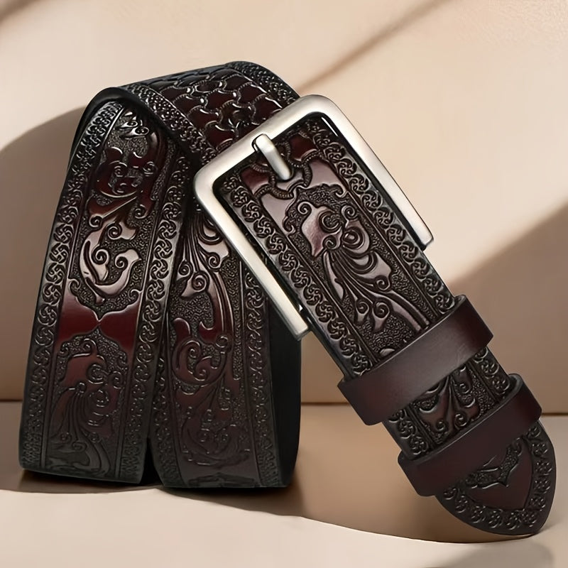 Men's Leather Belt with Alloy Buckle Vintage Style for Business Casual Wear