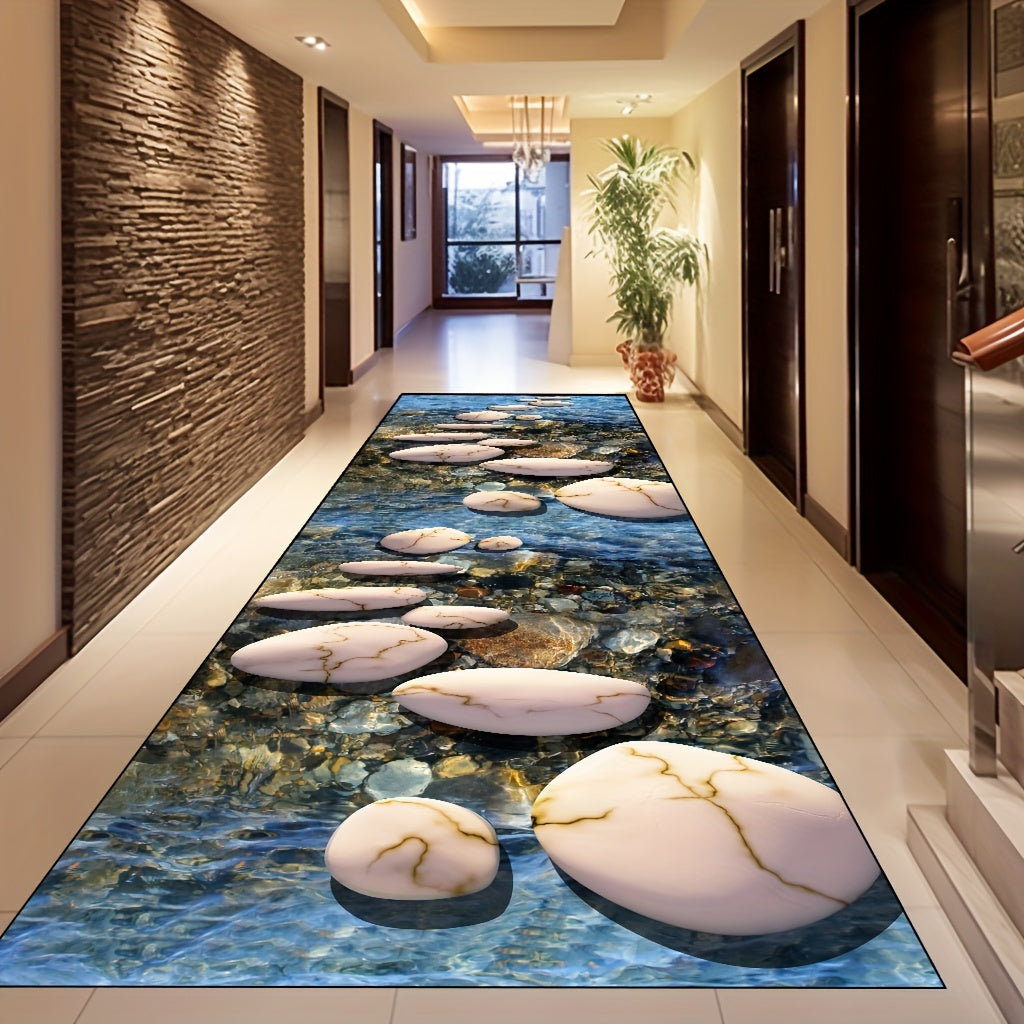 Pebble Design Floor Mat Non-Slip Washable Stain-Resistant Polyester