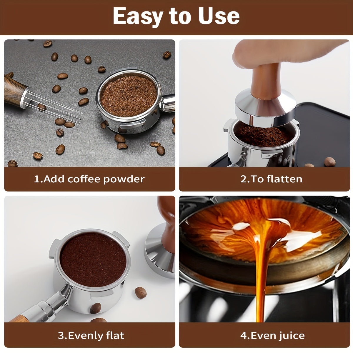 Yog'och tutqichli Espresso Tamper 51/53/58mm tekis pastki po'lat Barista qahva asbobi