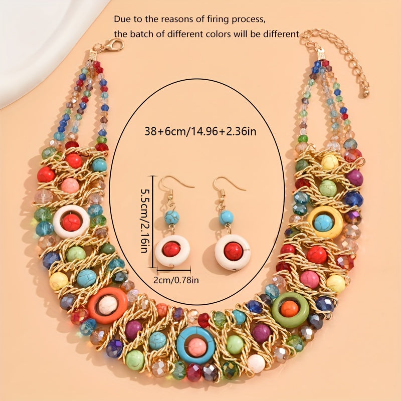 Women's Boho Jewelry Set Beaded Necklace and Earrings for Casual Wear and Gifts