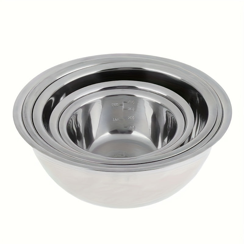 Set of 5 Stainless Steel Mixing Bowls with Built-in Scale for Cooking Baking and Meal Prep