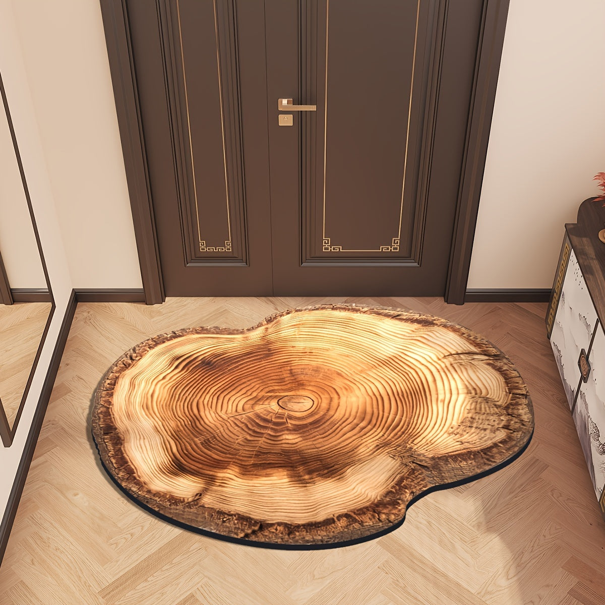 Wood Grain Tree Ring Doormat Non-Slip Rubber Back Flame Resistant Indoor Floor Mat