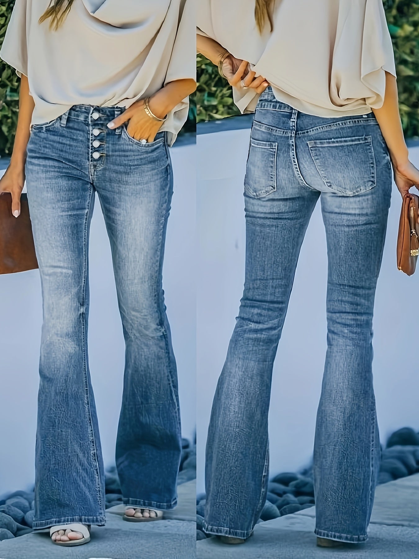 Women's Plus Size Flare Leg Pants Polyester Blend Street Style All-Season