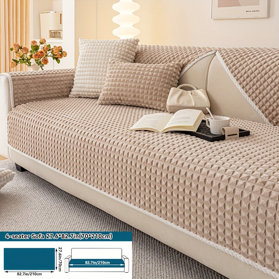 Plaid plush divan qoplamasi, sirpanmas dizayn bilan, hayvonlar uchun va barcha mavsumlar uchun mukammal. Turli xil mebellar uchun mos keladi.