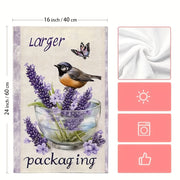 Lavender Kitchen Towels Set with Birds and Butterflies, Highly Absorbent, 16x24 Inches