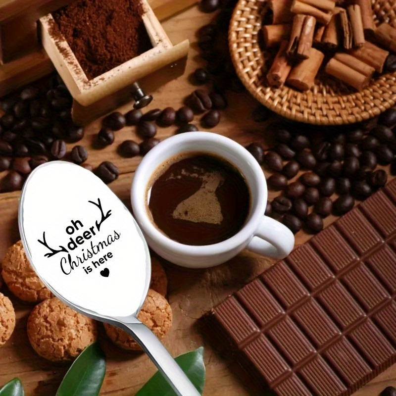 Cuchara de acero inoxidable grabada con láser, mango largo, regalo de Navidad y Halloween, detalles de cortesía