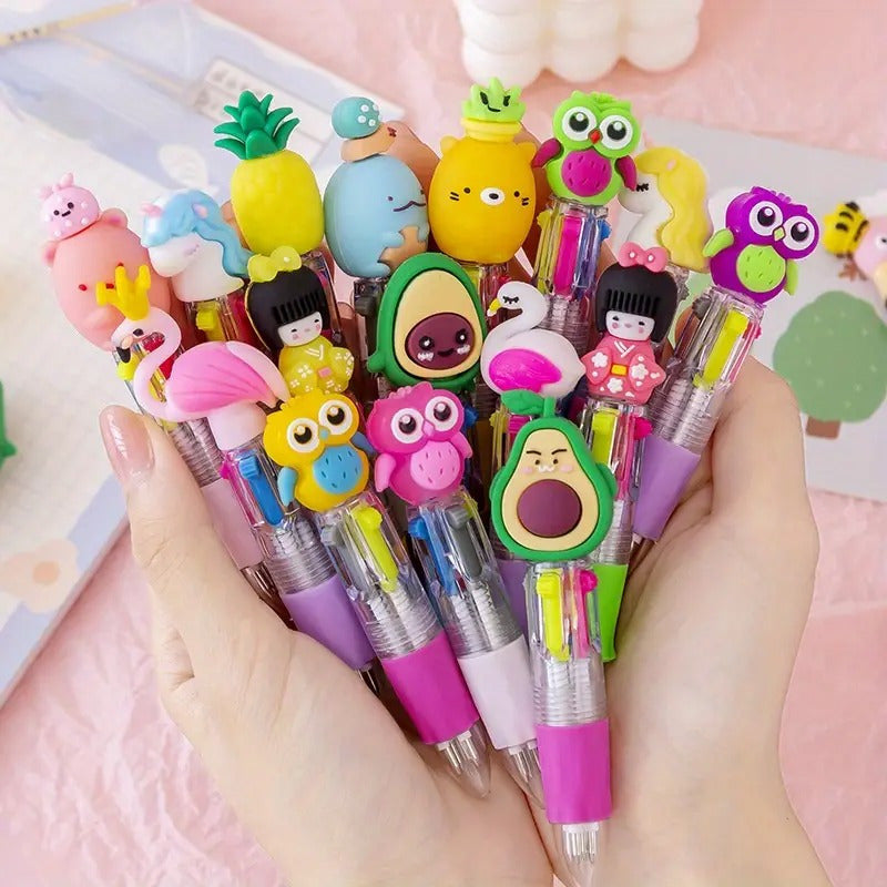 Pack of 12 Cute Retractable Round Ballpoint Pens Medium Tip Ergonomic Plastic Office School Supplies