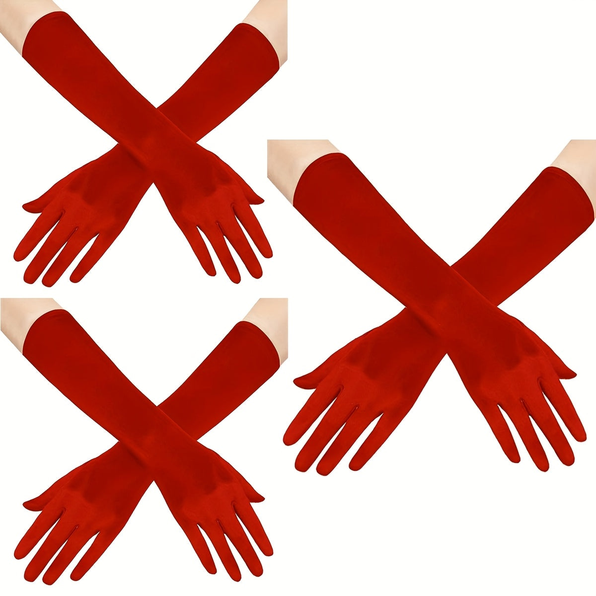 Ayollar uchun satindan tayyorlangan uzun opera qo'llari, 3 ta, vintage, tirsak uzunligi, kechki kiyim va to'y uchun