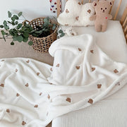 Kids' Cream White Soft Warm Air-Conditioning Quilt with Embroidered Flannel Blanket