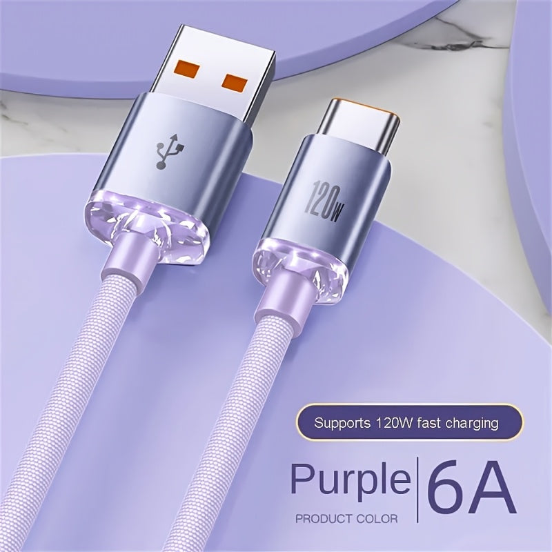 120W USB Type-C Cable Fast Charging Data Sync PVC Glossy Round Male to Male