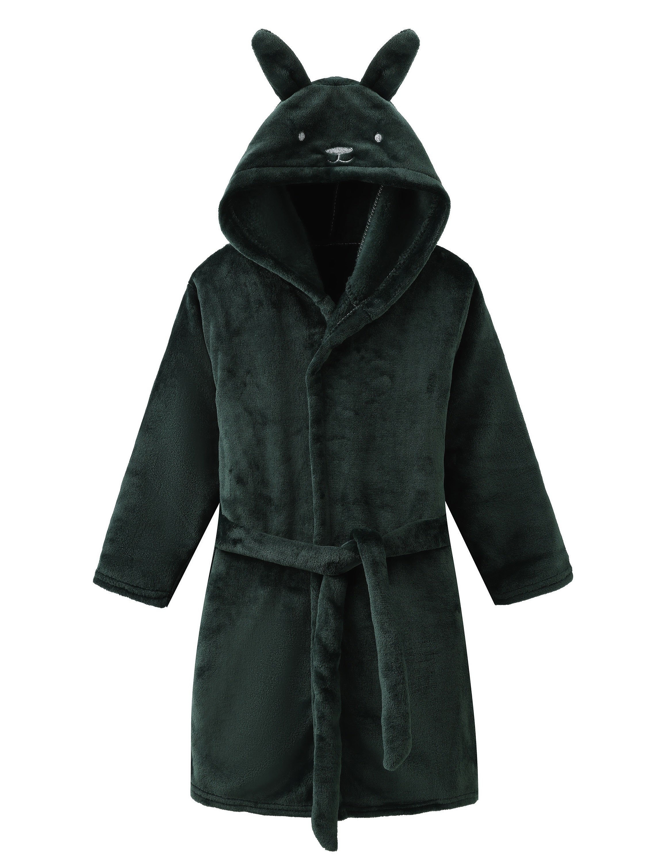 Kids Pink Coral Fleece Hooded Bathrobe with Rabbit Ears and Belt for All Seasons