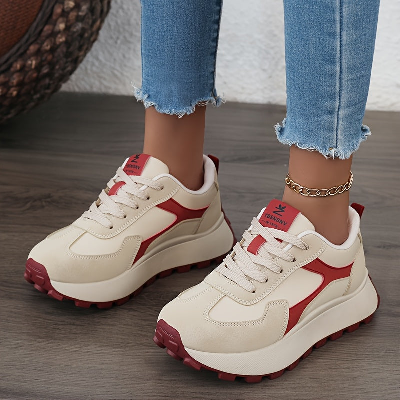 Women's White Black Outdoor Sneakers Low-Top Breathable Lace-Up Shoes