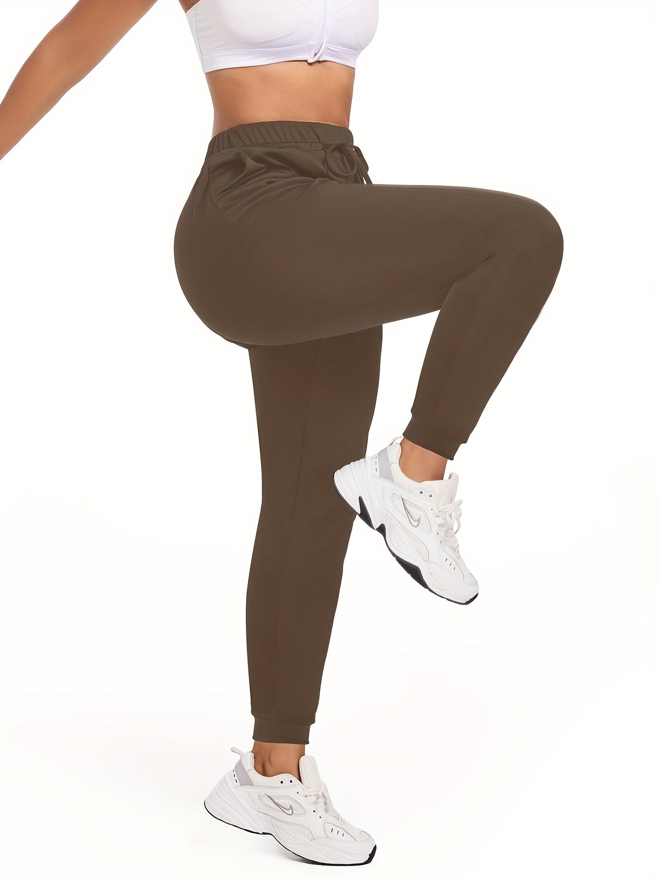Pantalones de yoga para mujer de talla grande, joggers con cordón, color sólido, leggings deportivos