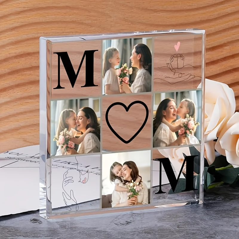 Acrylic Photo Block Frame for Mom Holds 4 Square Photos Mother’s Day Gift