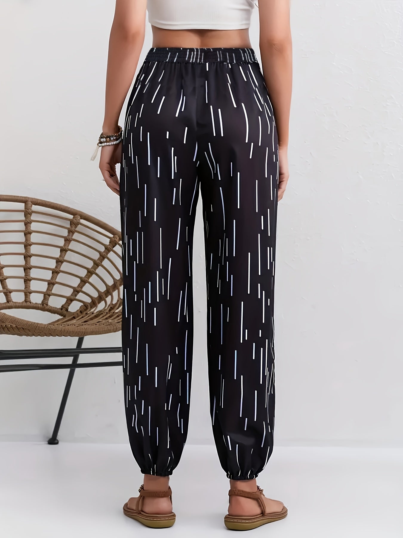 Pantalones holgados de mujer talla grande con estampado abstracto