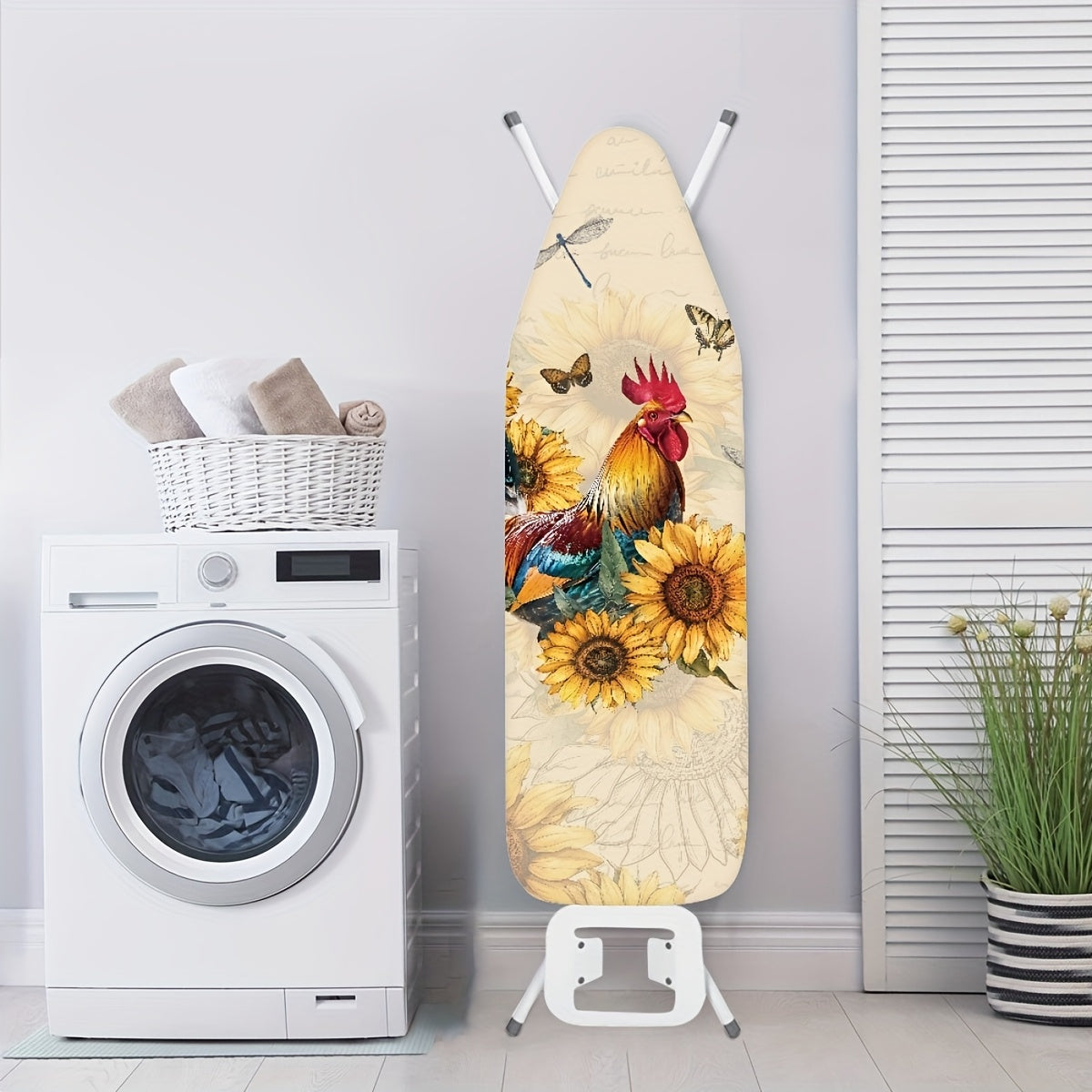 Ironing Board Cover with Rooster and Hen Design Dustproof Non-Stick Stain-Resistant Elastic Edge