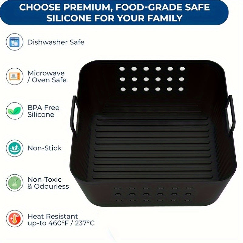 Square Silicone Air Fryer Basket for 5.8QT 6.5QT with Ventilation