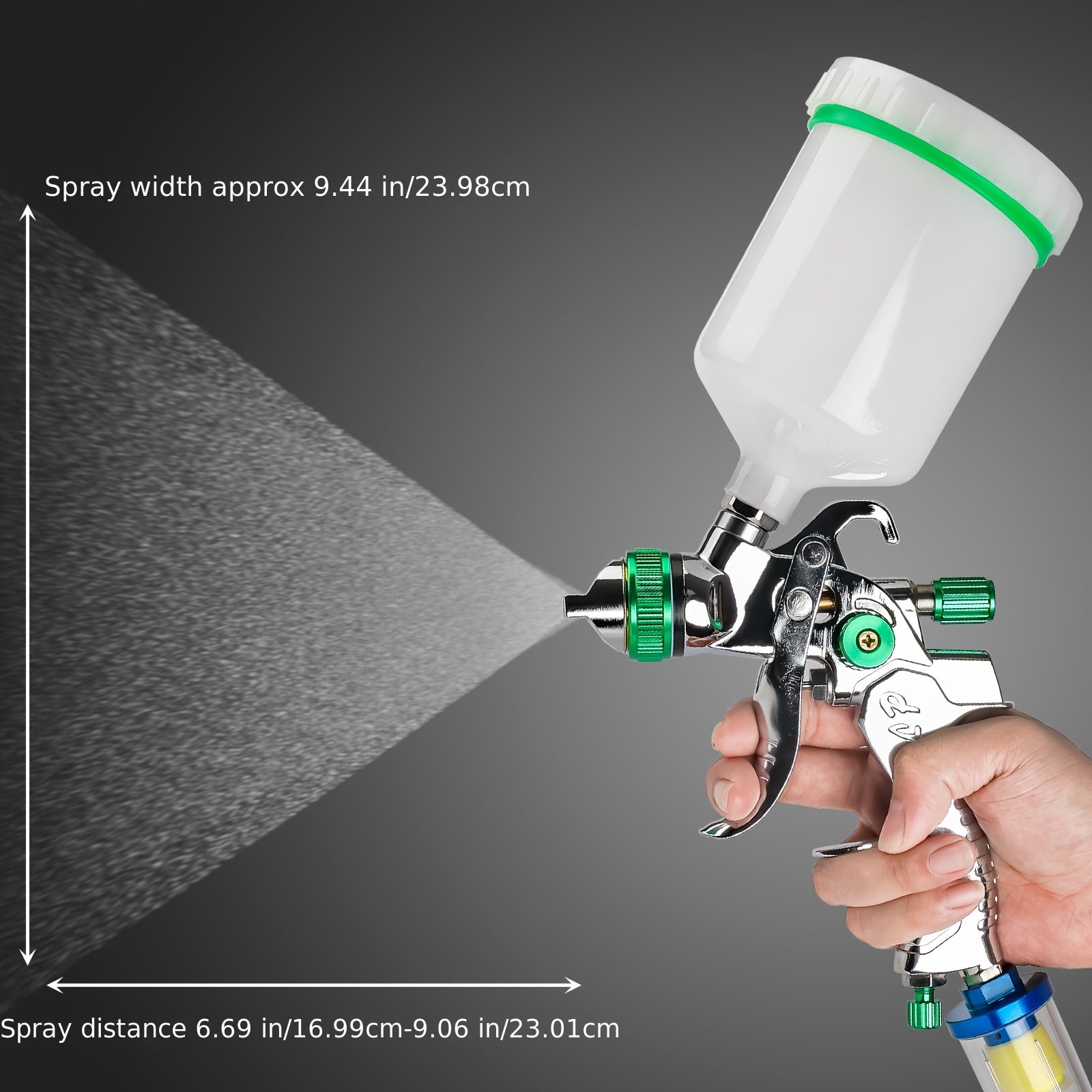 Green Stainless Steel HVLP Spray Gun with 1.4/1.7/2.0mm Nozzles and 600cc Cup