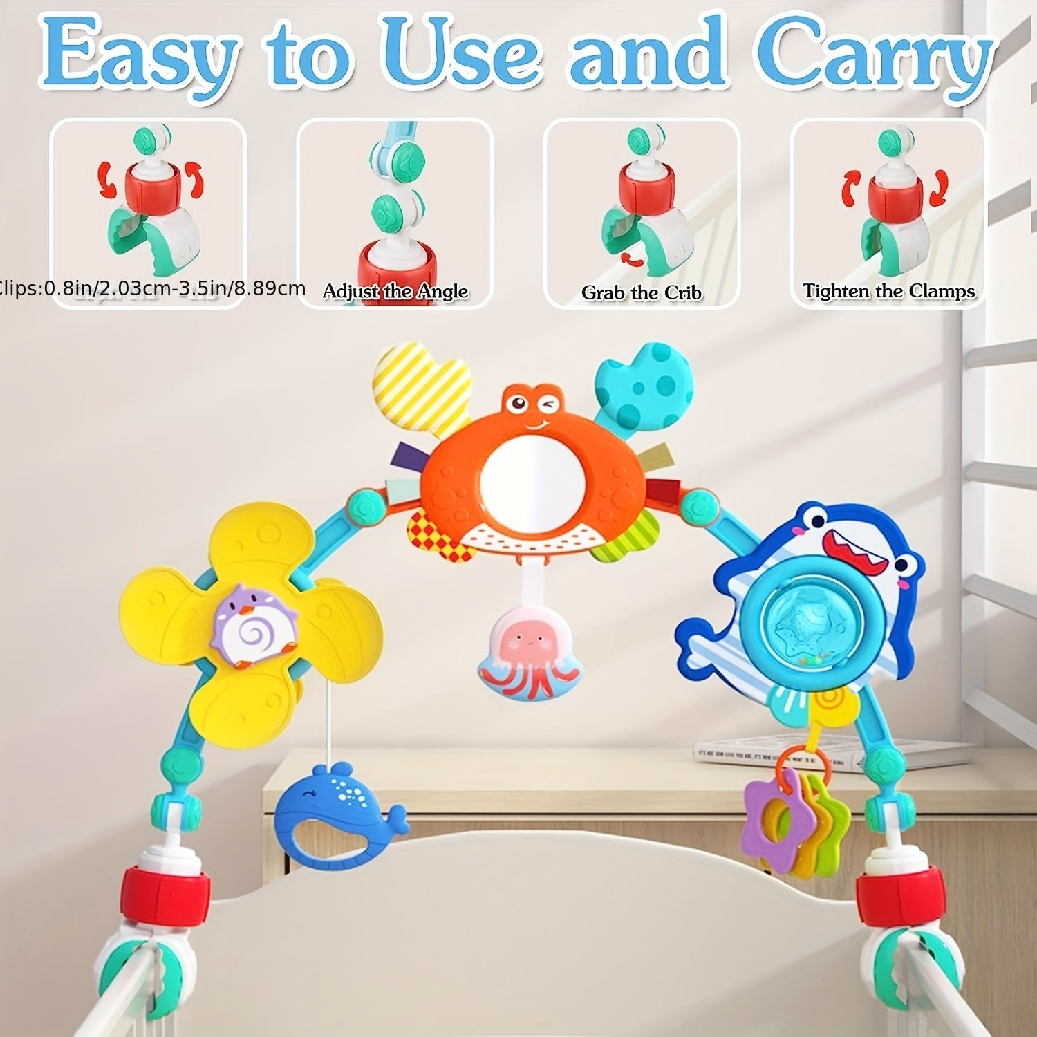 Sozlanadigan chaqaloq aravachasi arka o'yinchoq, 0-12 oyli bolalar uchun sezgirlik ko'ylagi, choyshabni silkituvchi