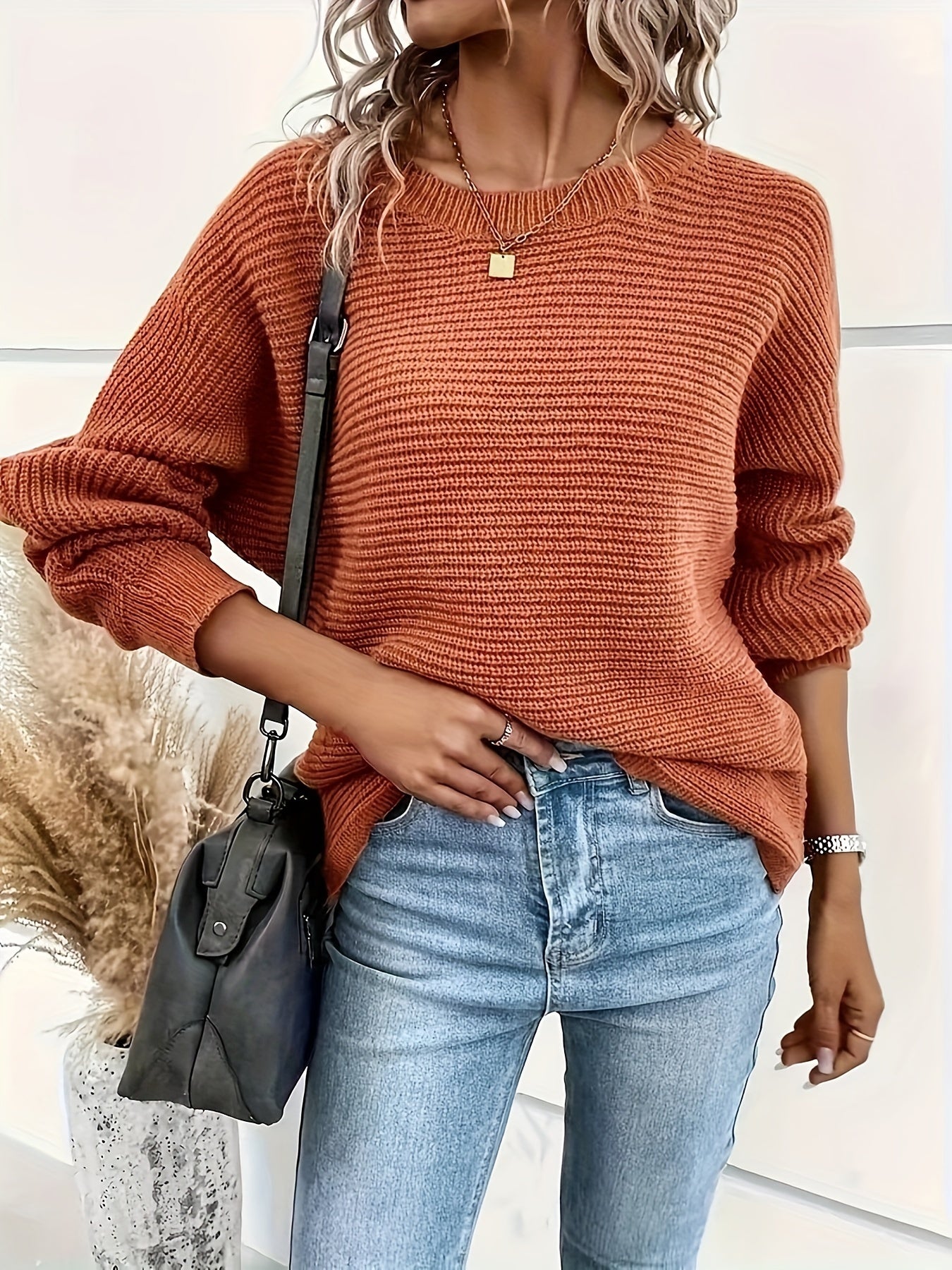 Plus Size Knit Sweater Women Long Sleeve Crew Neck Fall Winter Decor