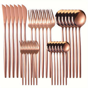 30 ta po'latdan yasalgan oshxona buyumlari to'plami, pichoq, vilkalar, qoshiq va shirinlik qoshiq bilan, idishga mos, turli ranglarda