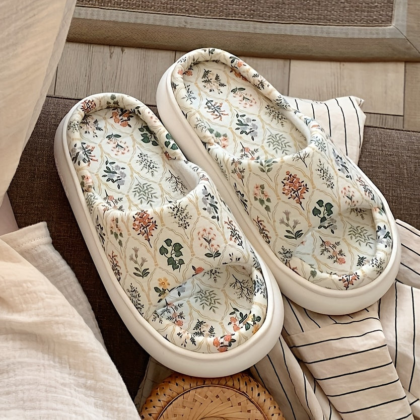 Women Linen Slippers Solid Color Non-Slip Floor Shoes for All Seasons