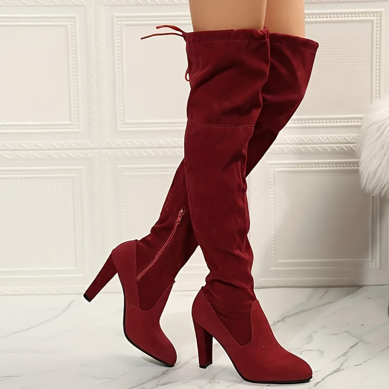 Women's Over The Knee Boots Solid Color Block Heeled Zipper Long Boots