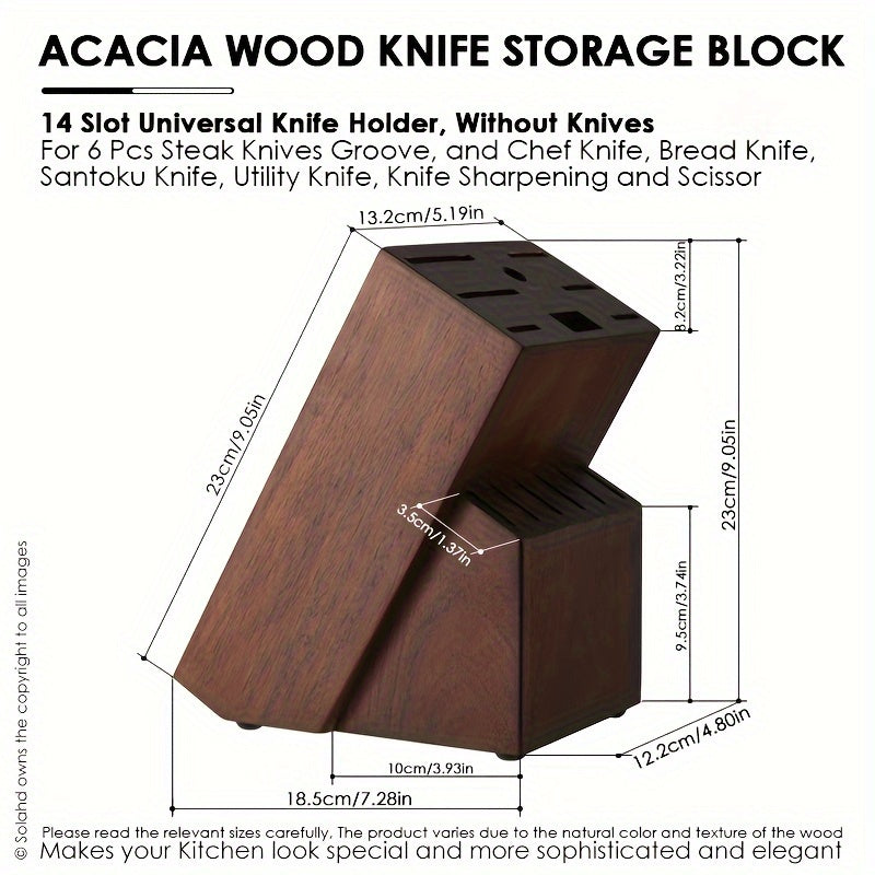 Acacia Wood Knife Block with 14 Slots for Kitchen Knives and Sharpening