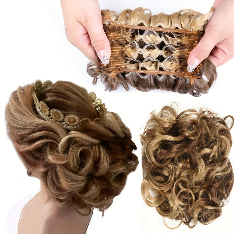 Women's Blonde Synthetic Messy Bun Hair Piece with Flowy Wavy Style