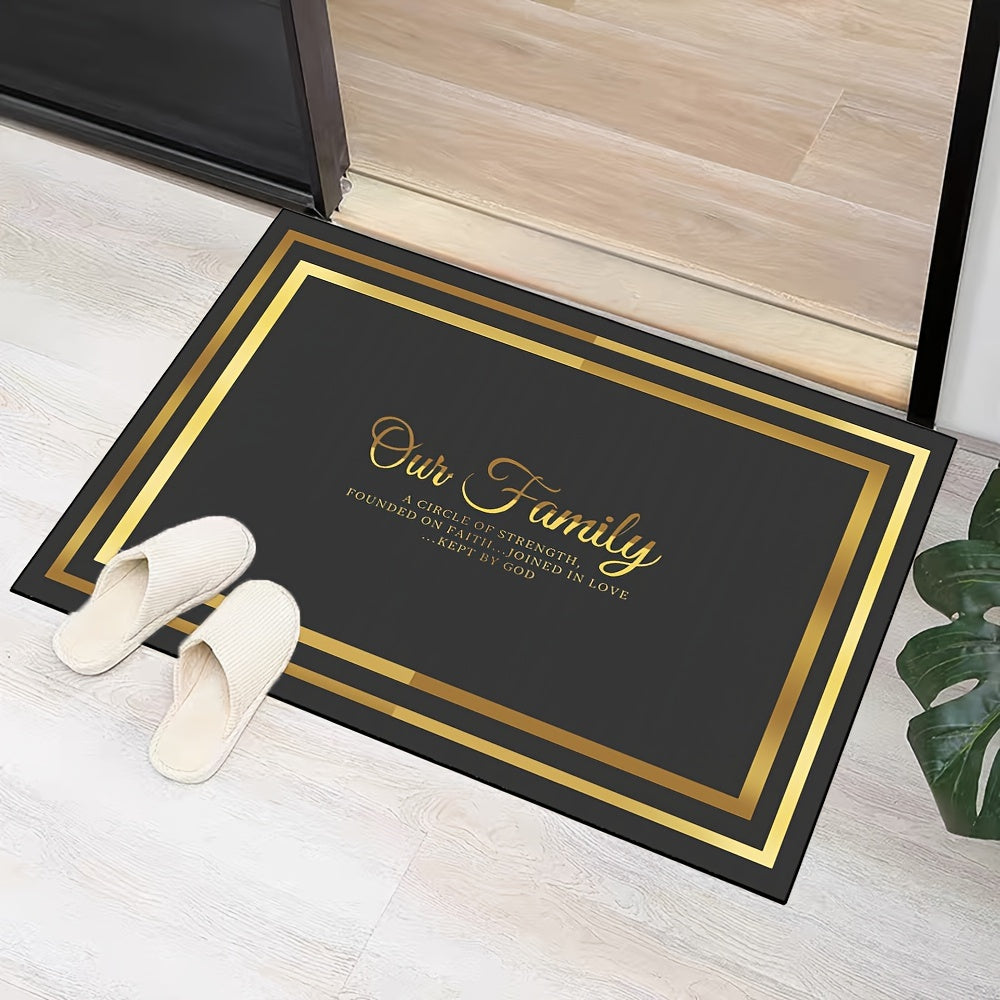 Black and Gold Welcome Door Mat Non-Slip Machine Washable Polyester