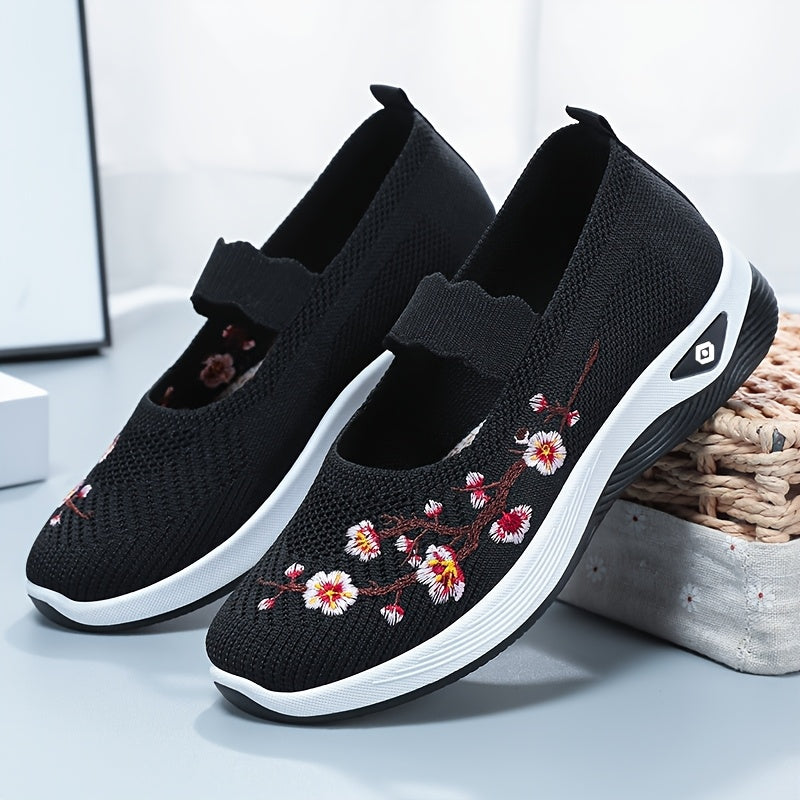 Women Breathable Casual Sneakers Slip-On Loafers Floral Pattern