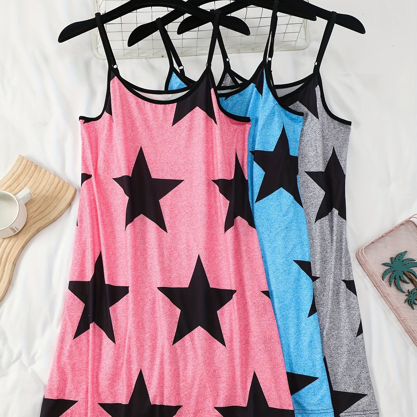 Plus Size Women's Heart Print Nightdress Set Three Piece Sleepwear