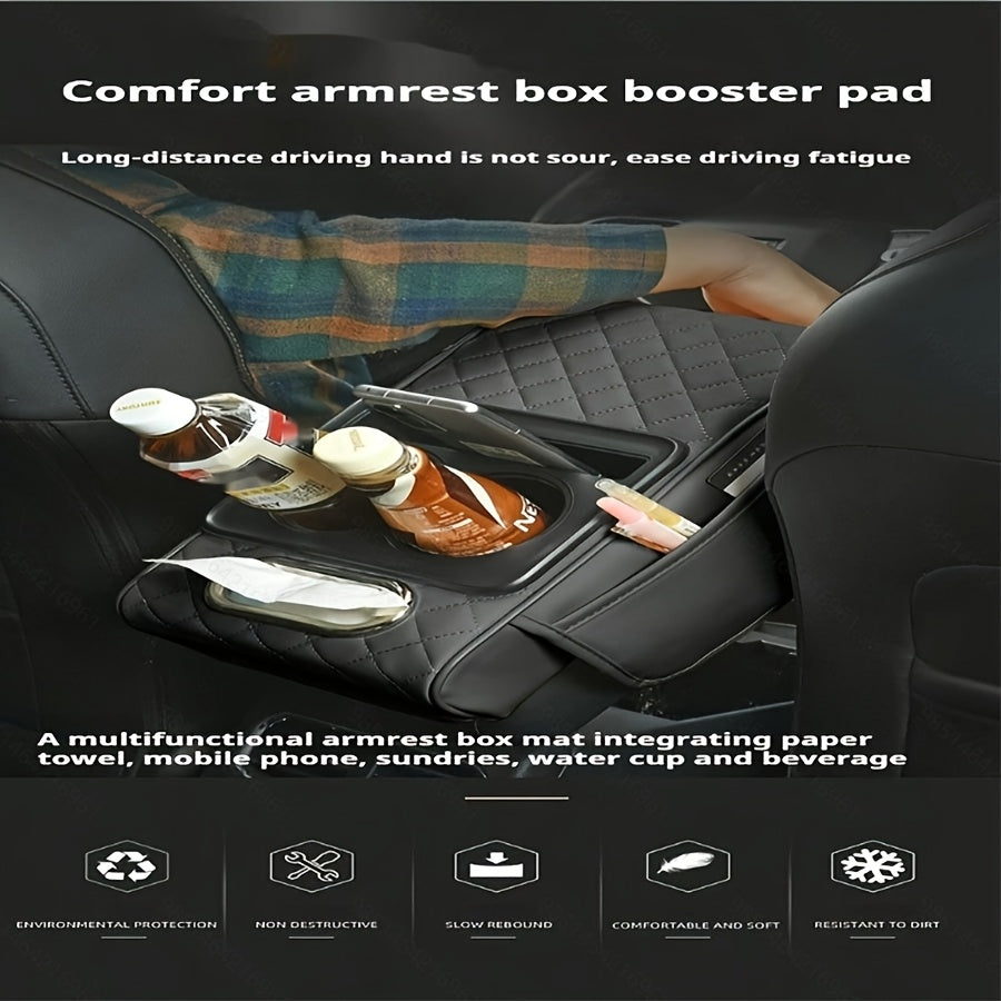 PU Leather Car Armrest Organizer with Cup Holder Tissue Box Storage