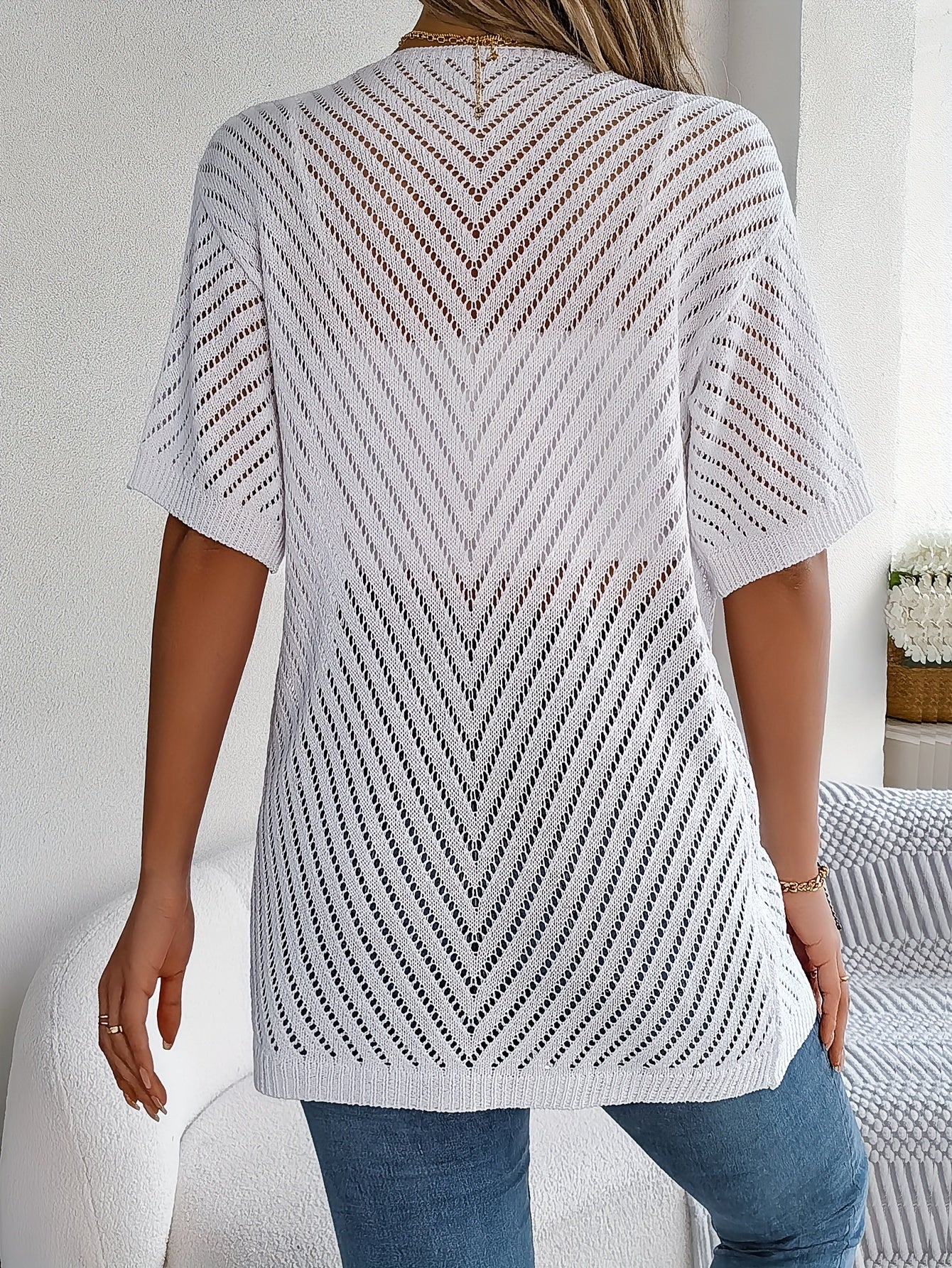 Plus Size Women's Semi-Sheer Open Front Lace Beach Cover-Up Lightweight Knitwear