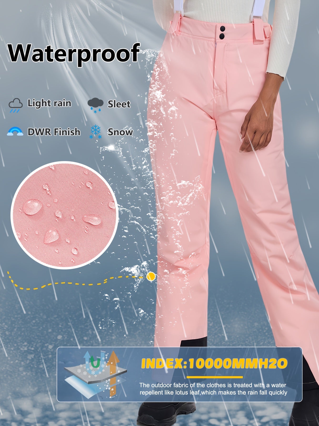 Women's Light Blue Waterproof Thermal Snow Pants for Ski and Winter Outdoor Activities