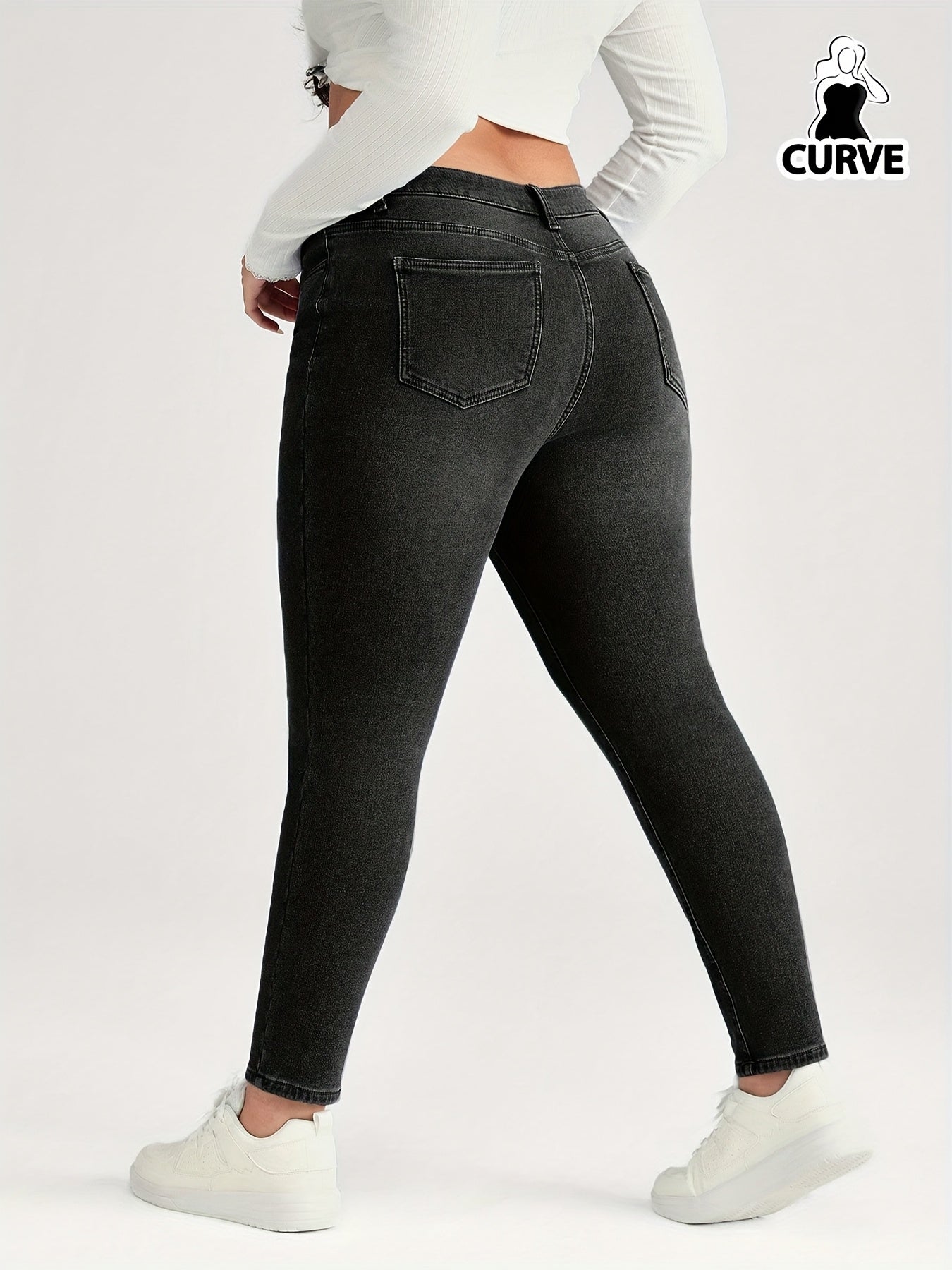 Ayollar uchun yuqori belli elastik skinny jinsilar, qora, kundalik denim