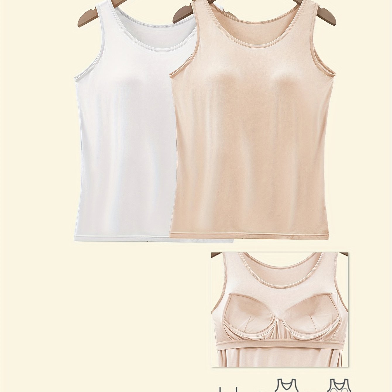 Plus Size Women's V-Neck Tank Tops Pack with Pads Solid Color Sleeveless