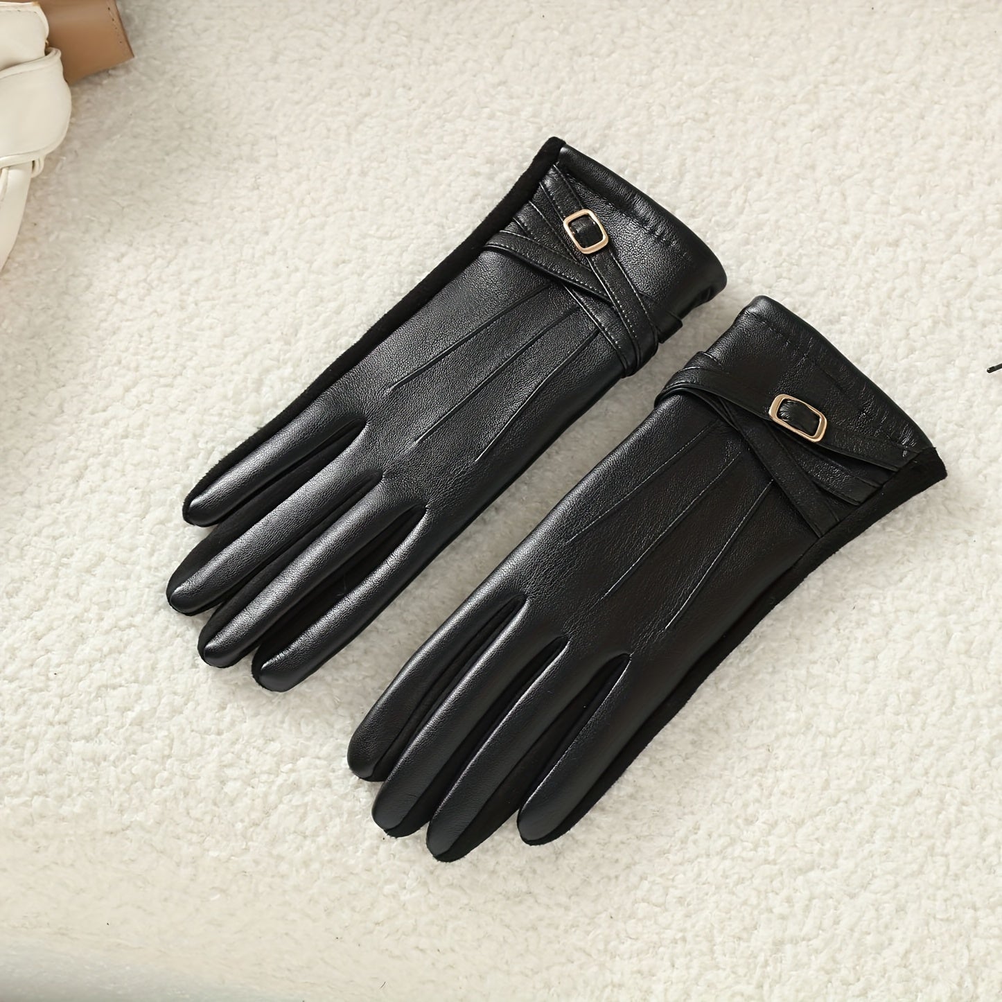 Women's Leather Gloves Touchscreen Compatible Fleece Lined Waterproof Suede Palm
