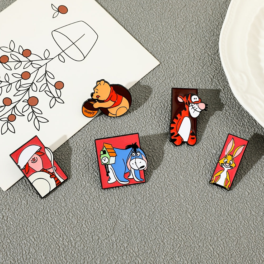 5 ta multfilm emal pinlar to'plami, minimalistik hayvon tasvirlari bilan kiyim va aksessuarlar uchun