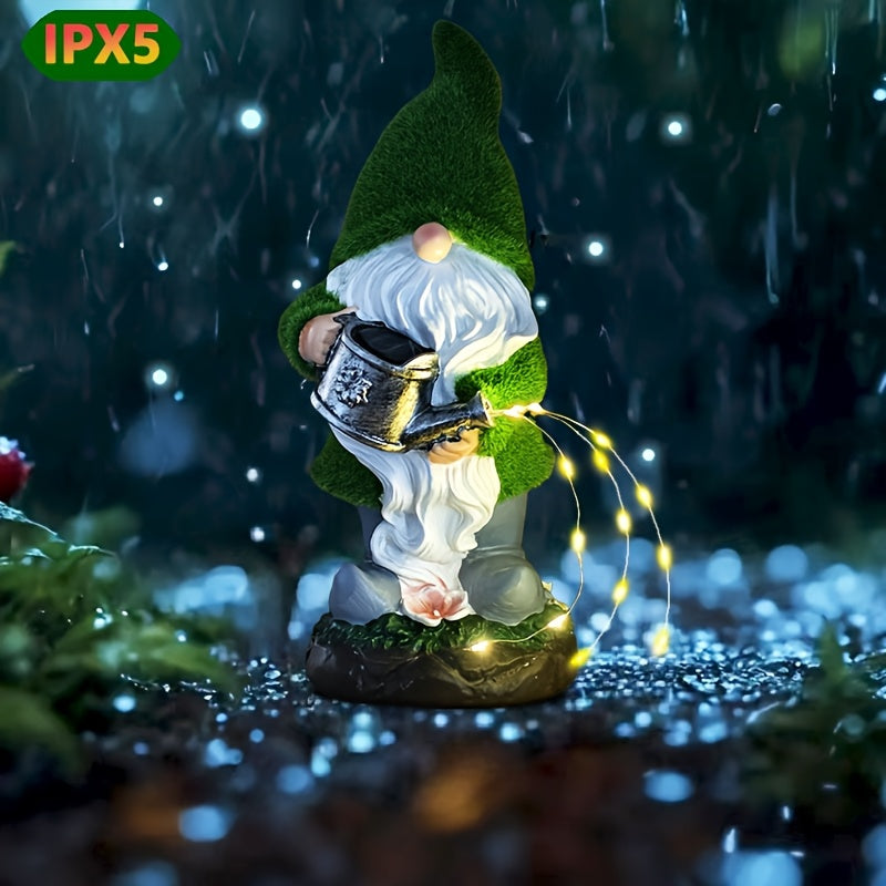 Resin Garden Gnome with LED Lights Solar Powered Outdoor Yard Decor