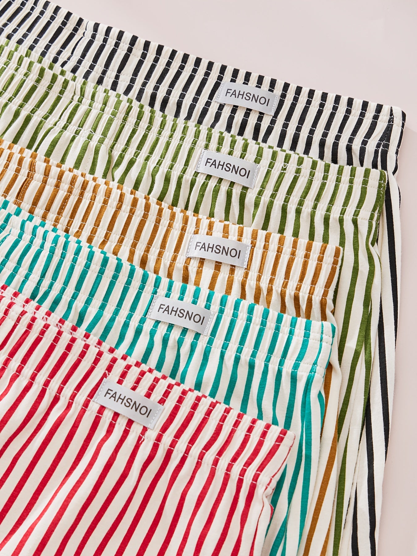 Men's Cotton Blend Striped Boxer Briefs Set of 5 Breathable Comfortable Underwear